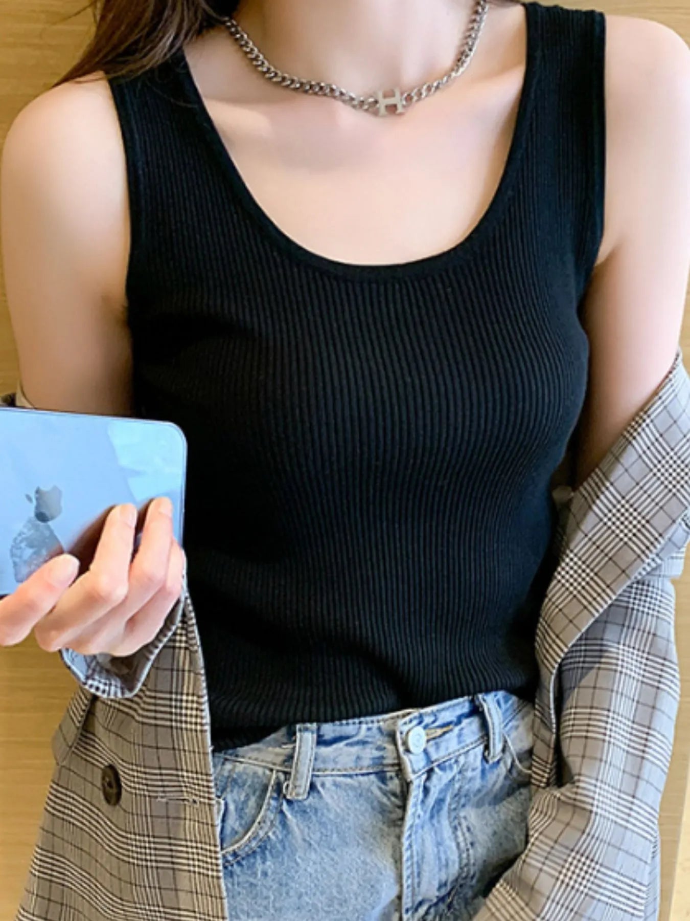 Plus Size Ribbed Scoop Neck Tank OutfitFlow