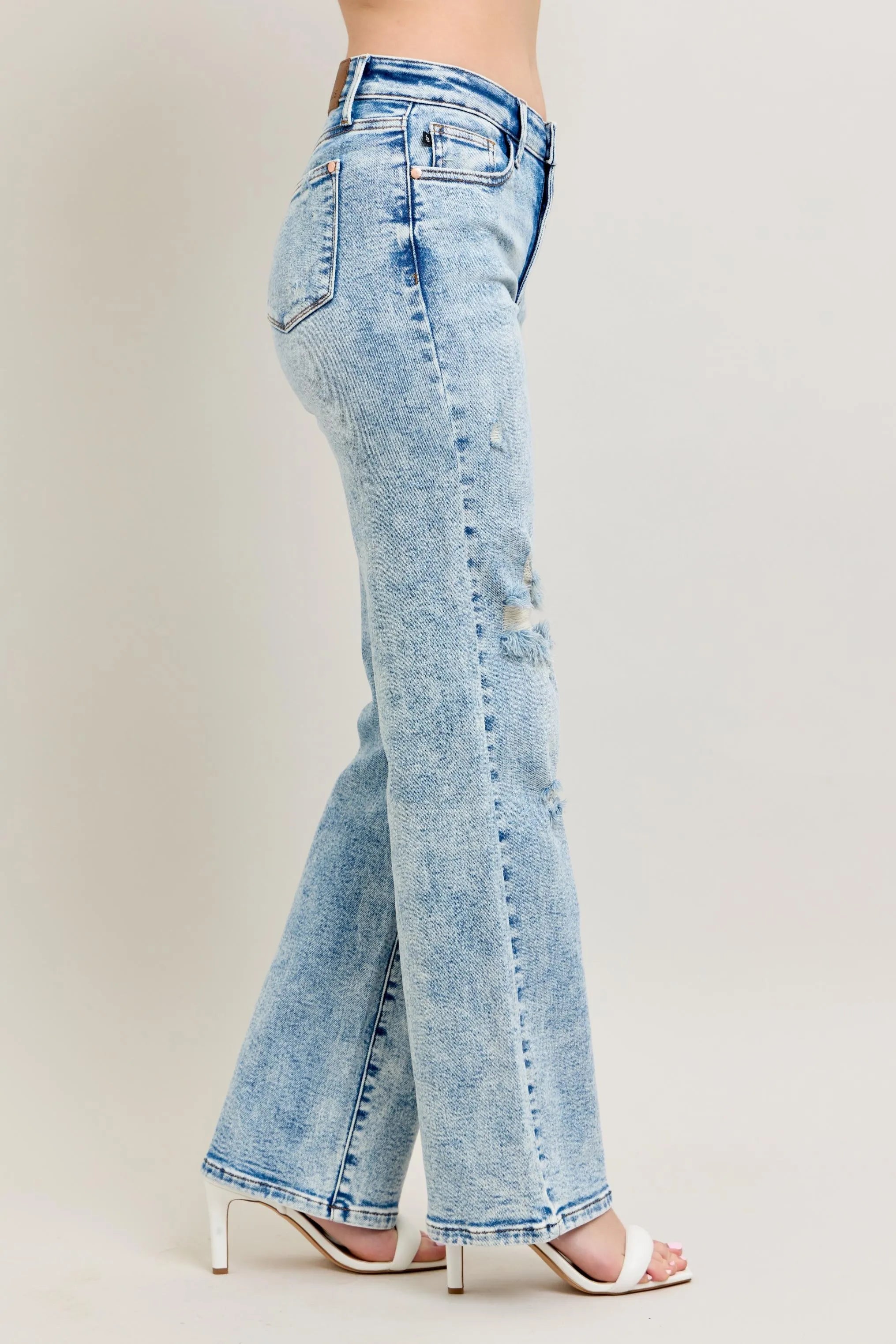 Judy Blue Full Size Hw Mineral Wash Destroy 90's Straight Jeans Plus Size OutfitFlow