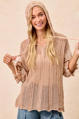 BiBi Jacquard Flower Puff Sleeve Hooded Knit Top OutfitFlow