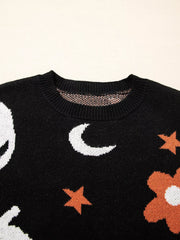 Halloween Gothic Pattern Long Sleeve Sweater OutfitFlow
