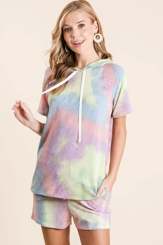 BiBi Tie Dye Terry Hoodie with Drawstring MULTI TIE DYE OutfitFlow