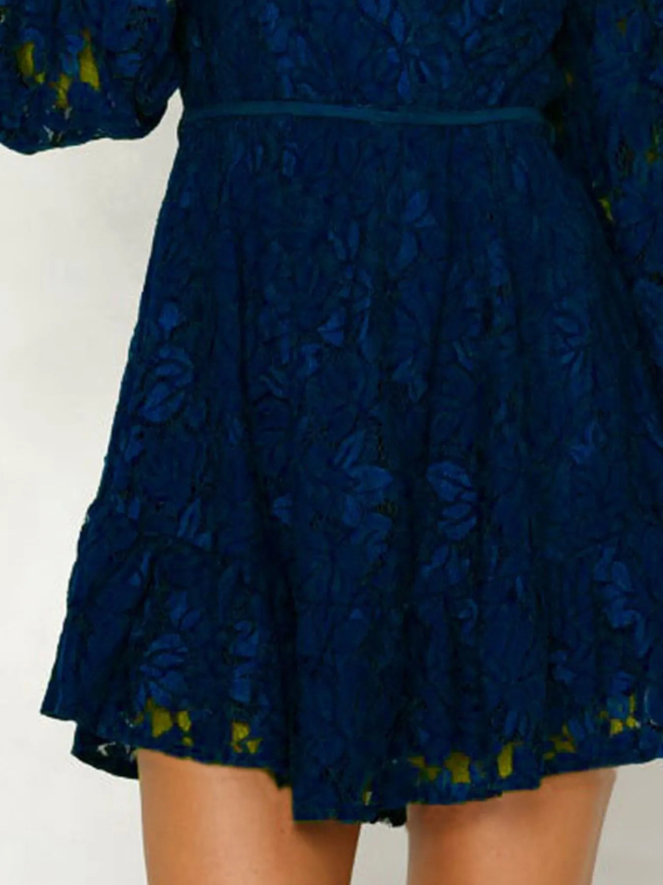 Lace V-Neck Long Sleeve Mini Dress OutfitFlow