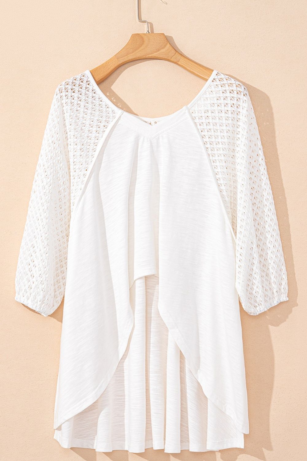 Openwork High Low Hem V Neck Oversized Top OutfitFlow