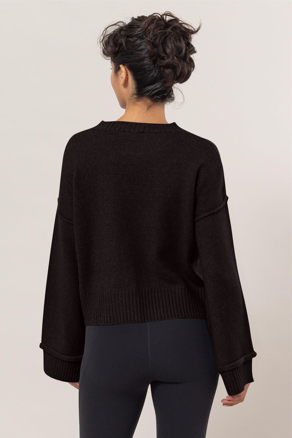 Outfit Flow - HYFVE Round Neck Dropped Shoulder Ribbed Sweater