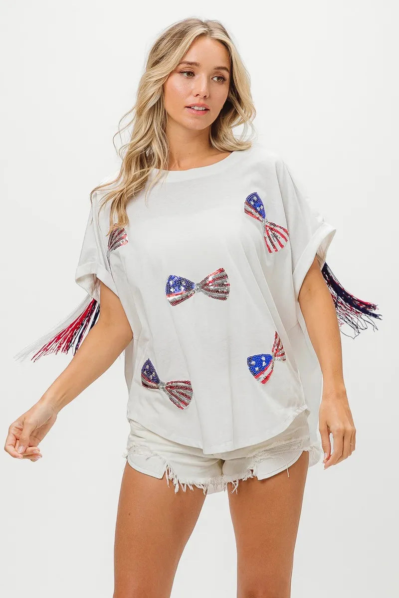 BiBi American Flag Sequin Ribbon T-Shirt OutfitFlow