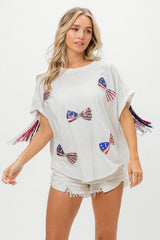 BiBi American Flag Sequin Ribbon T-Shirt OutfitFlow