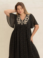 Plus Size Printed V-Neck Flutter Sleeve Maxi Dress OutfitFlow