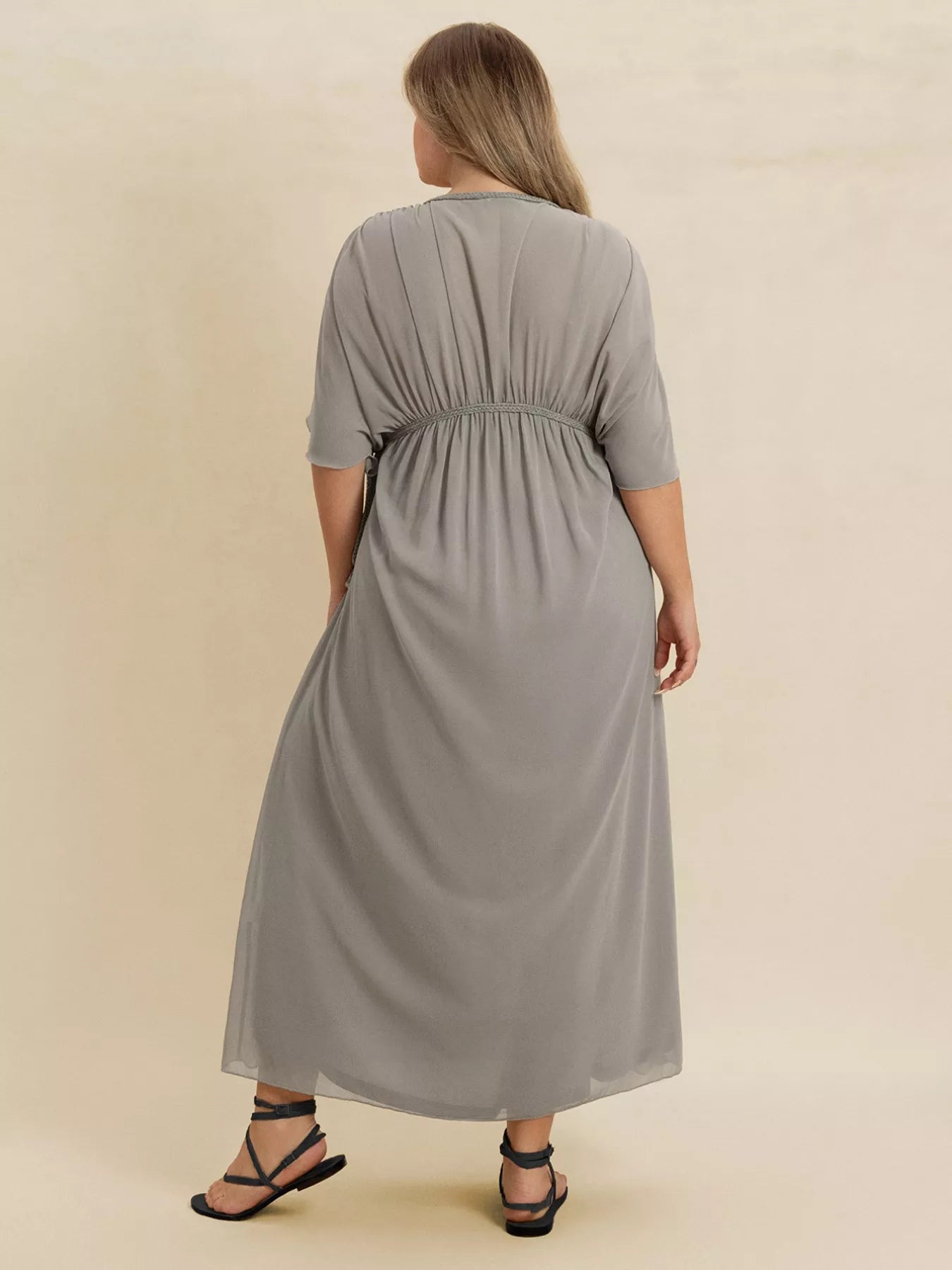 Plus Size V-Neck Flutter Sleeve Dress OutfitFlow