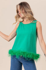 BiBi French Terry Faux Feather Bottom Back Tied Top OutfitFlow
