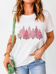 Full Size Lighting Christmas Trees Graphic Tee Plus Size White OutfitFlow