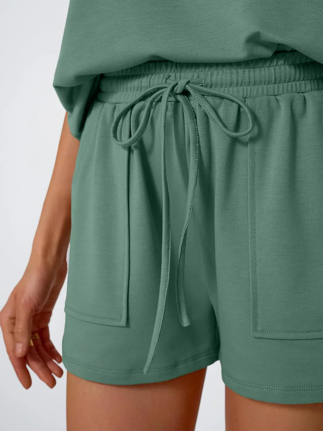 Round Neck Cap Sleeve Top and Shorts Set OutfitFlow