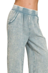 Zenana Washed Double Gauze Elastic Band Waist Pants OutfitFlow