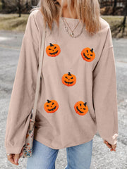 Halloween Pumpkin Drop Shoulder Sweatshirt OutfitFlow