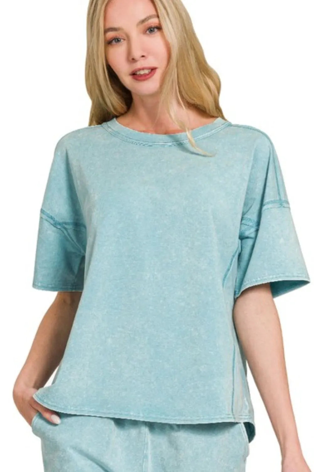 Zenana Acid Washed Short Sleeve Tee & Shorts Set OutfitFlow