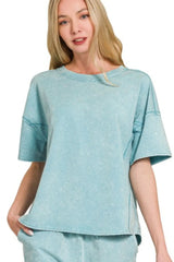 Zenana Acid Washed Short Sleeve Tee & Shorts Set OutfitFlow