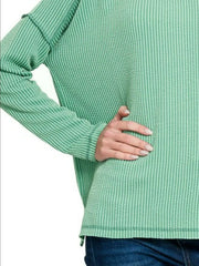 Zenana Exposed Seam Long Sleeve Corded Rib Knit Top OutfitFlow