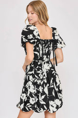Umgee Full Size Two Tone Floral Print Babydoll Dress Plus Size OutfitFlow