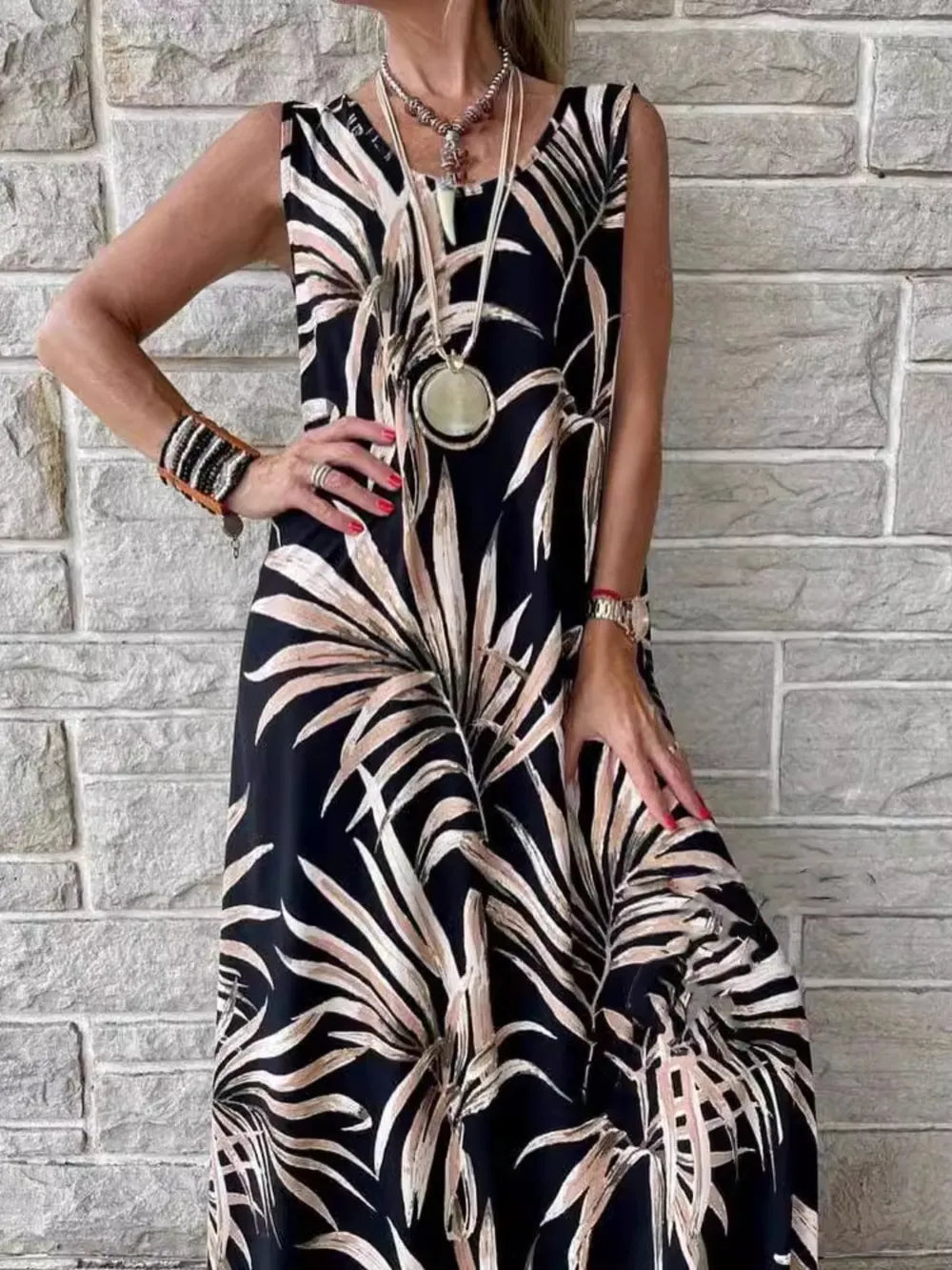Printed Round Neck Mini Tank Dress OutfitFlow