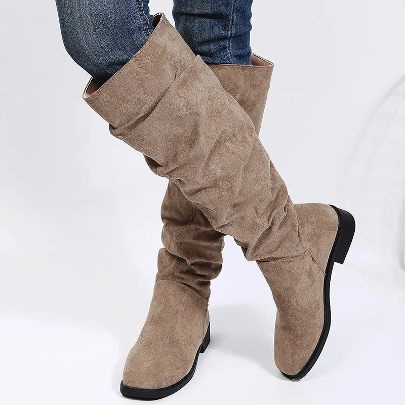 Round Toe Block Heels Boots OutfitFlow