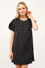 And The Why Embellished Sleeve Polka Dots Shift Dress OutfitFlow