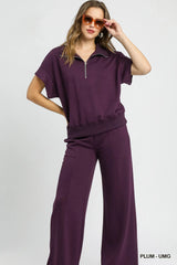 Umgee Full Size Half-Zip Short Sleeve Top Plus Size OutfitFlow