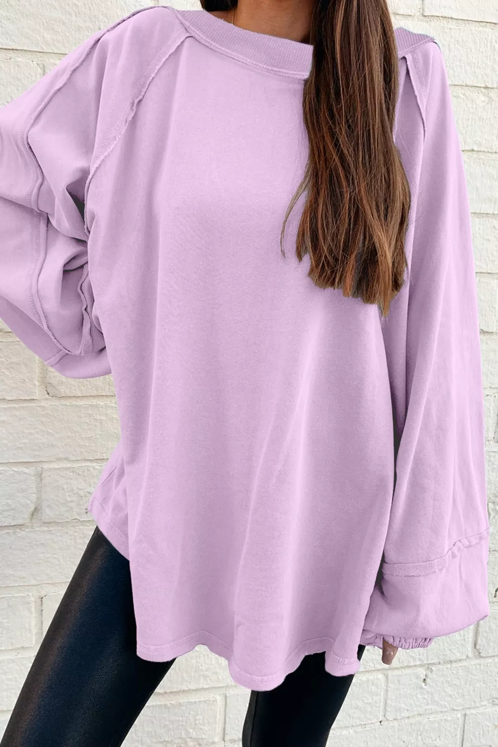 Oversized Washed Crewneck Sweatshirt Pink Purple OutfitFlow