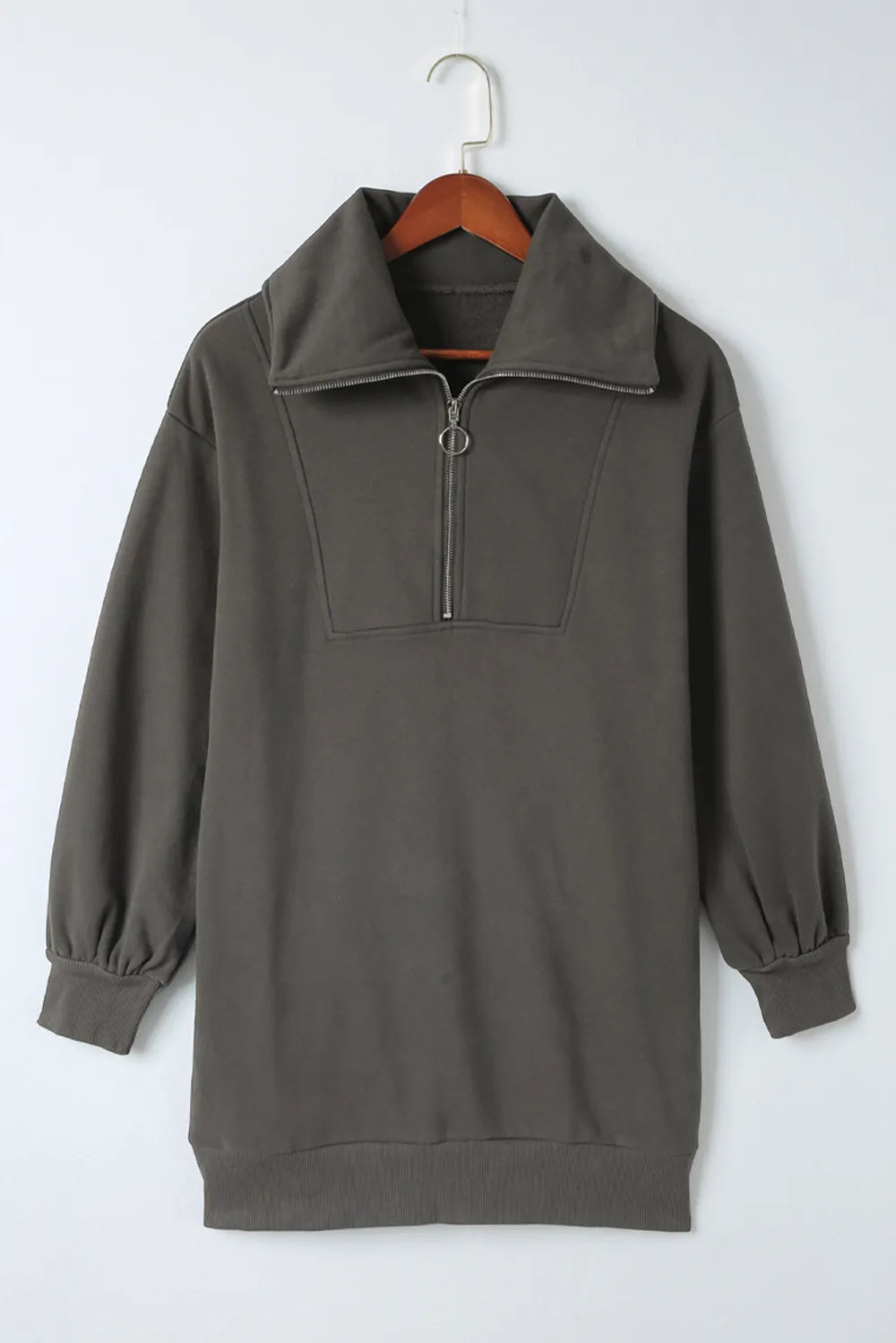 Half Zip Dropped Shoulder Mini Sweatshirt Dress OutfitFlow