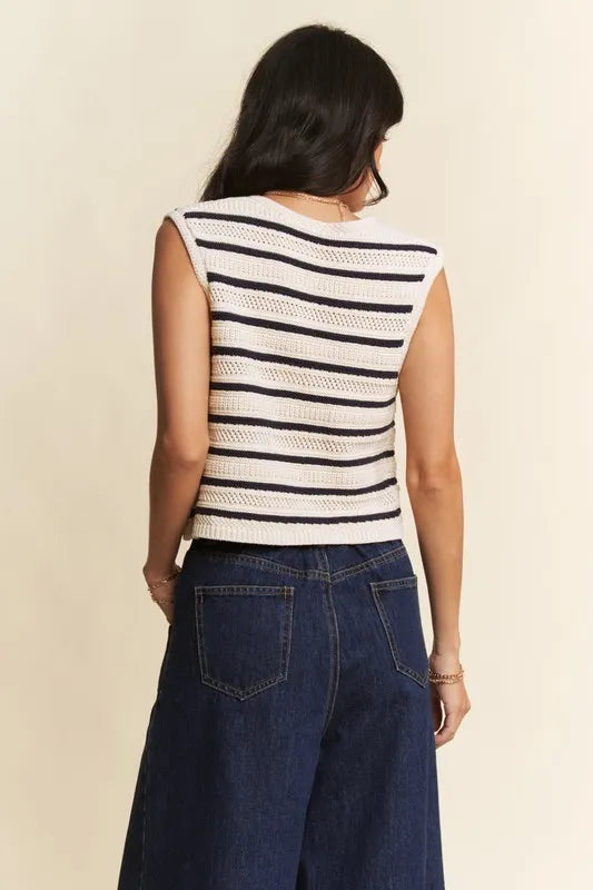 Davi & Dani Sleeveless Cropped Striped Sweater Knit Vest Top OutfitFlow