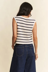 Davi & Dani Sleeveless Cropped Striped Sweater Knit Vest Top OutfitFlow