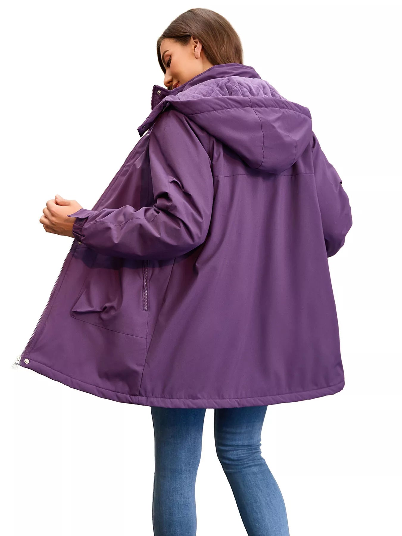 Full Size Hooded Mid-Length Windproof Outerwear Plus Size OutfitFlow