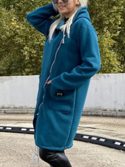 Full Size Asymmetrical Zip-Up Hooded Fleece Outerwear Plus Size Trendsi