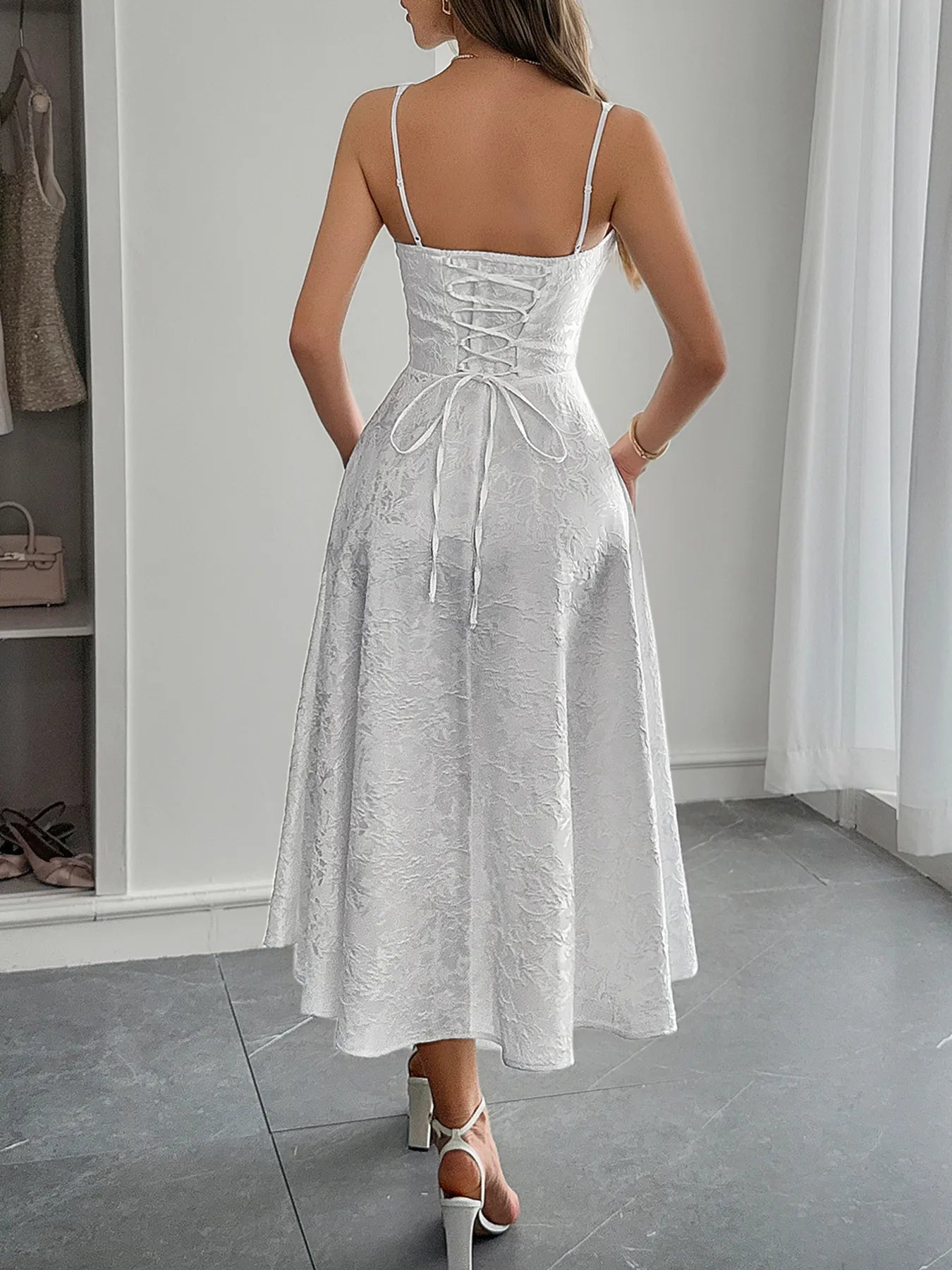 Lace-Up Sleeveless Midi Dress OutfitFlow