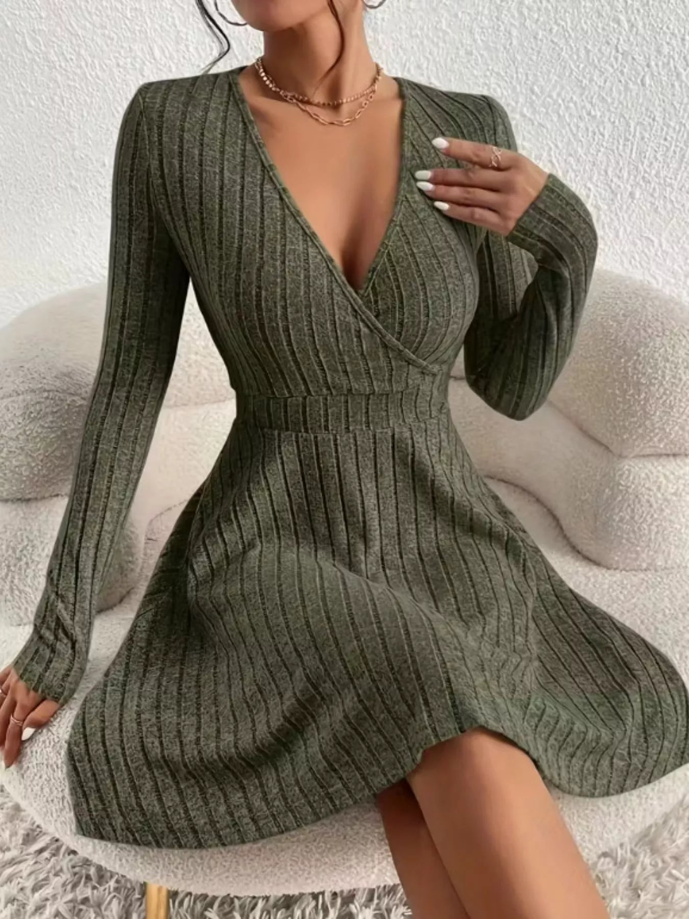 Ribbed Knit Wrap Mini Dress OutfitFlow