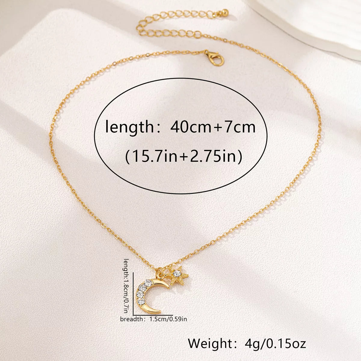 18K Gold-Plated Rhinestone Star & Moon Necklace OutfitFlow