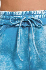 Zenana Acid Wash Fleece Drawstring Shorts With Pockets OutfitFlow