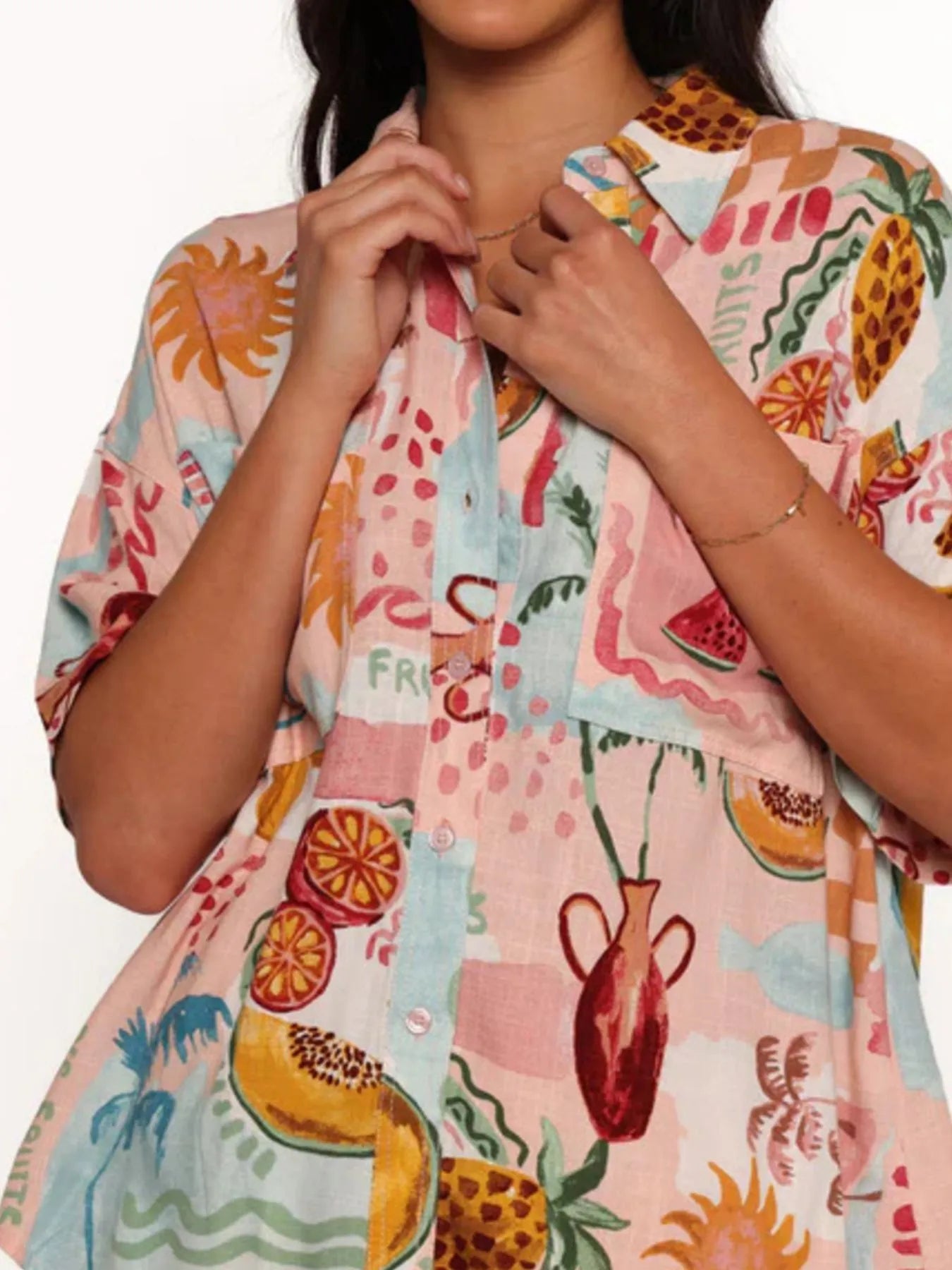 Printed Button Up Shirt and Shorts Set OutfitFlow