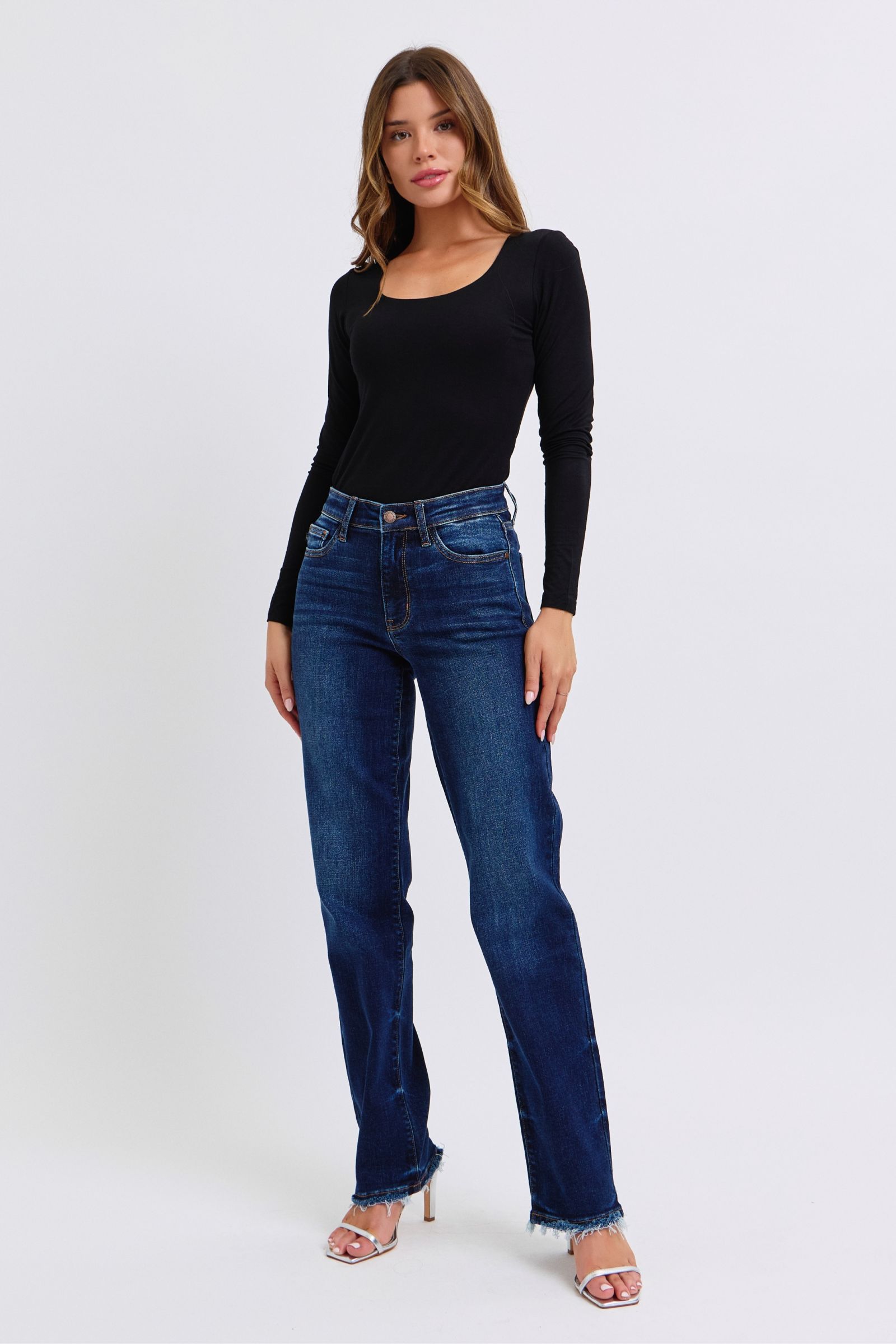 Outfit Flow - Judy Blue Full Size Raw Hem Straight Leg Jeans