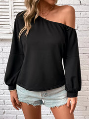 One-Shoulder Long Sleeve Casual Sweatshirt OutfitFlow