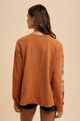 Annie Wear Embroidered Long Sleeve French Terry Top OutfitFlow