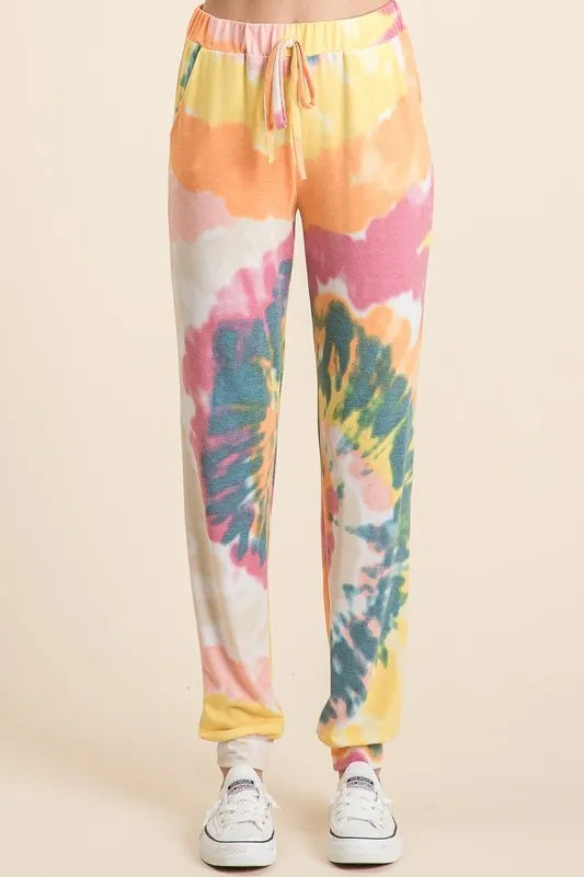 BiBi Tie Dye French Terry Casual Pants OutfitFlow