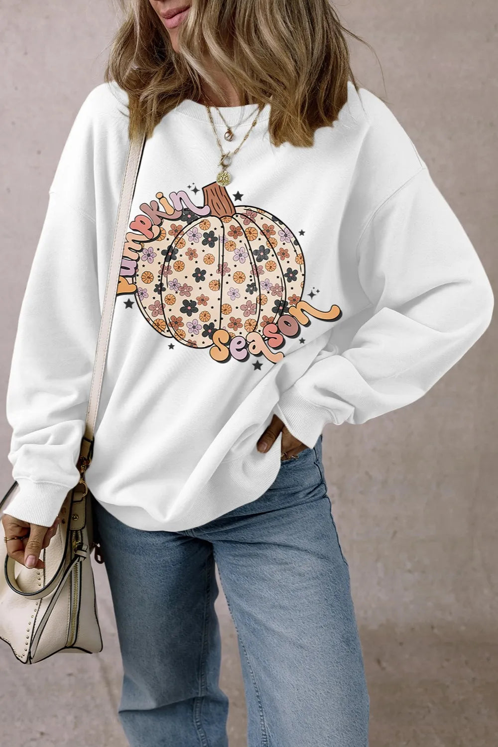 Pumpkin Graphic Long Sleeve Sweatshirt OutfitFlow