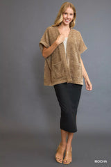 Umgee Open Front Knit Cardigan with Front Pockets OutfitFlow
