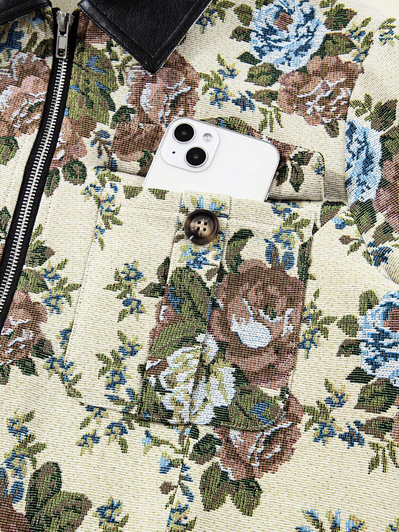 Floral Print Zip Up Contrast Collared Jacket OutfitFlow