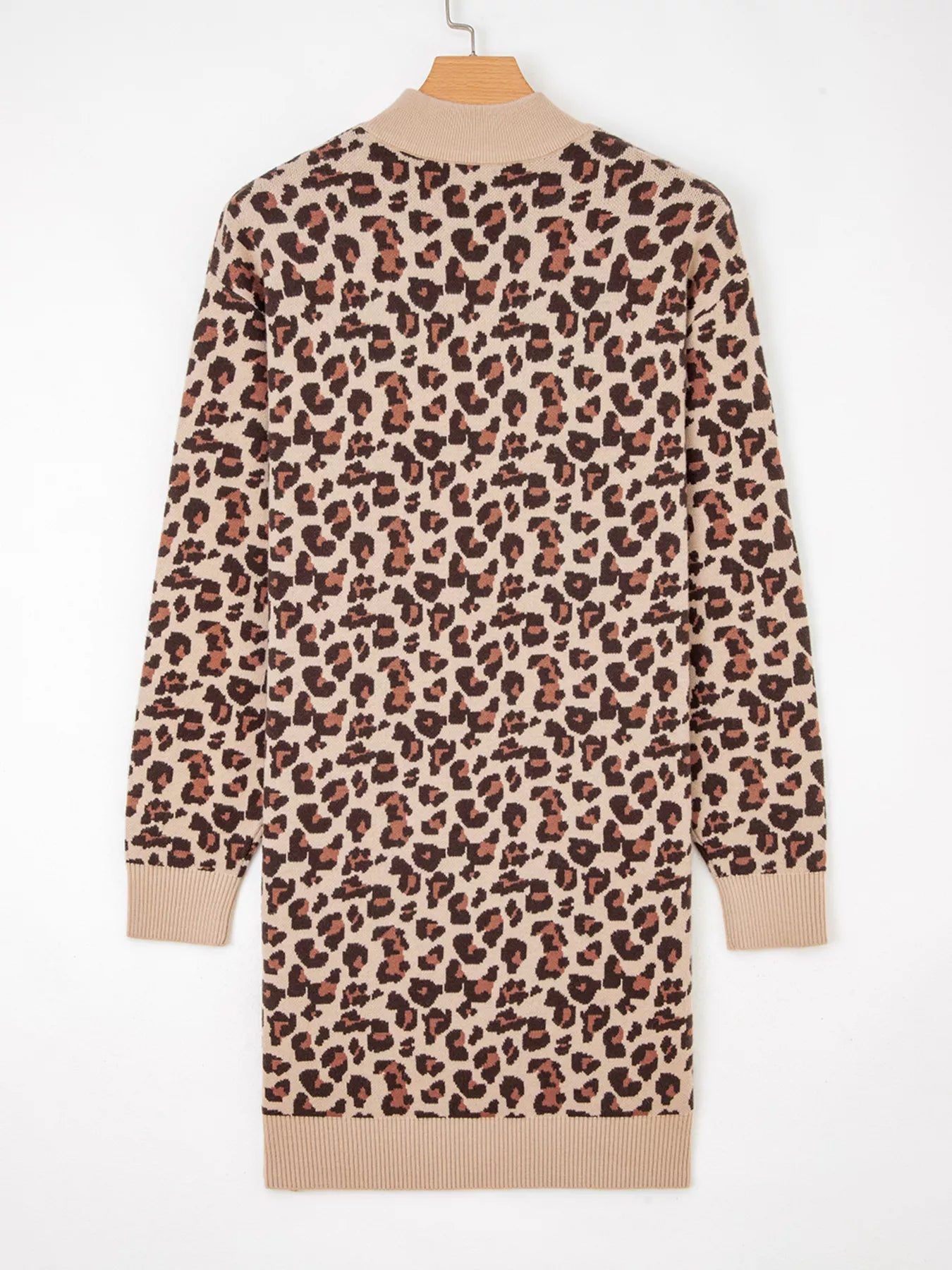 Leopard Print High Neck Shift Mini Sweater Dress OutfitFlow