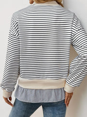 Outfit Flow - Perfee Faux Layered Striped Long Sleeve Sweatshirt