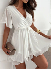 Surplice Flutter Sleeve Mini Dress OutfitFlow