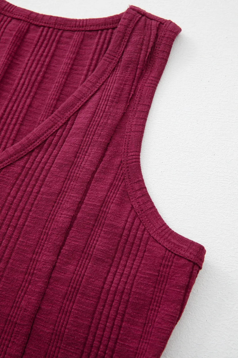 Ribbed Textured Exposed Stitching Knit Tank Top OutfitFlow