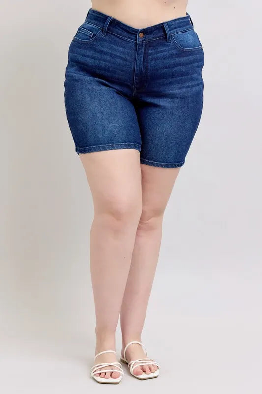 Judy Blue Full Size High Waist V-Front Bermuda Plus Size OutfitFlow