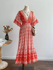 Floral Deep V-Neck Dress OutfitFlow