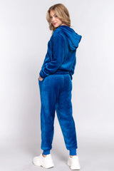 ACTIVE BASIC Faux Fur Zip Up Long Sleeve Hoodie and Joggers Set OutfitFlow